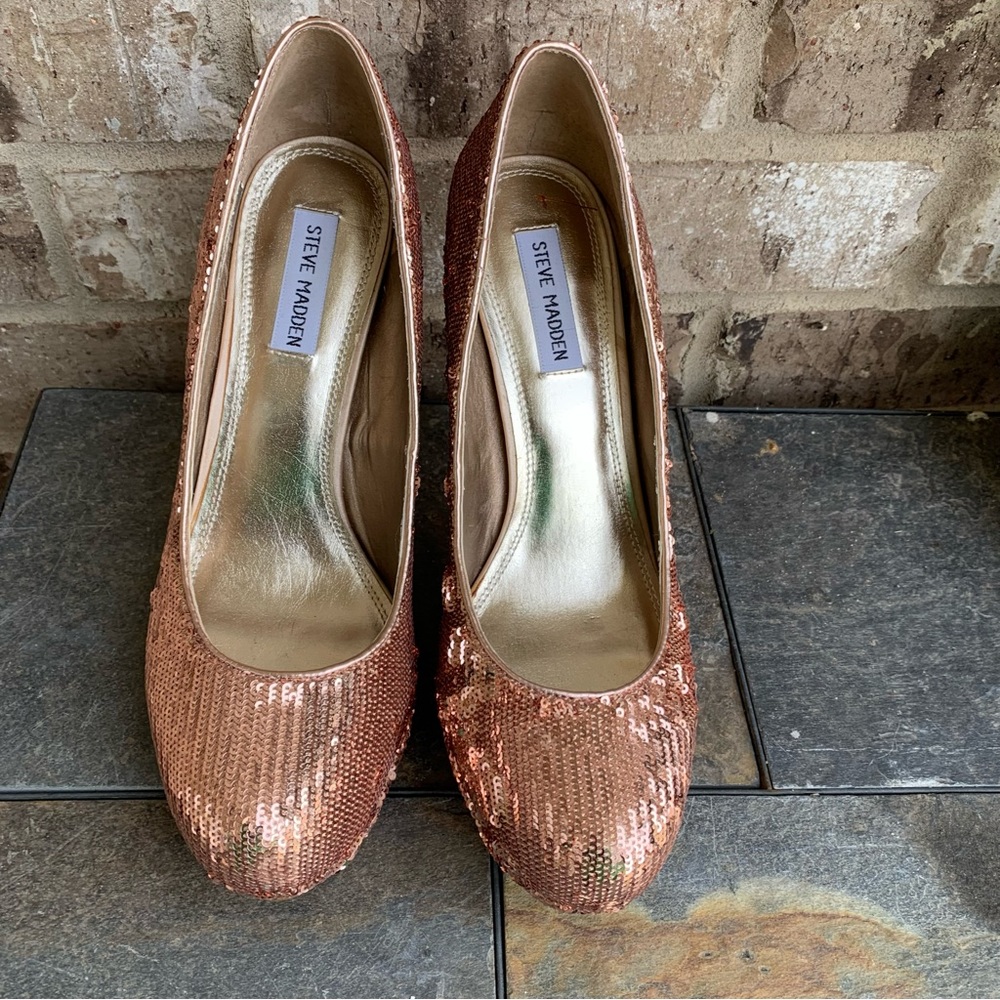 STEVE MADDEN Platform Heels Rose Gold Sequins Size 11